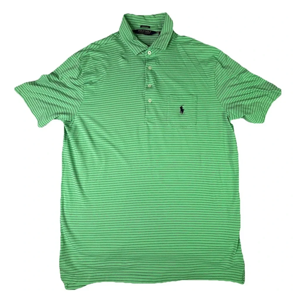 Ralph Lauren Polo Golf Stretch Isle Men XL Short Sleeve Green‎ Stripes Pony Logo